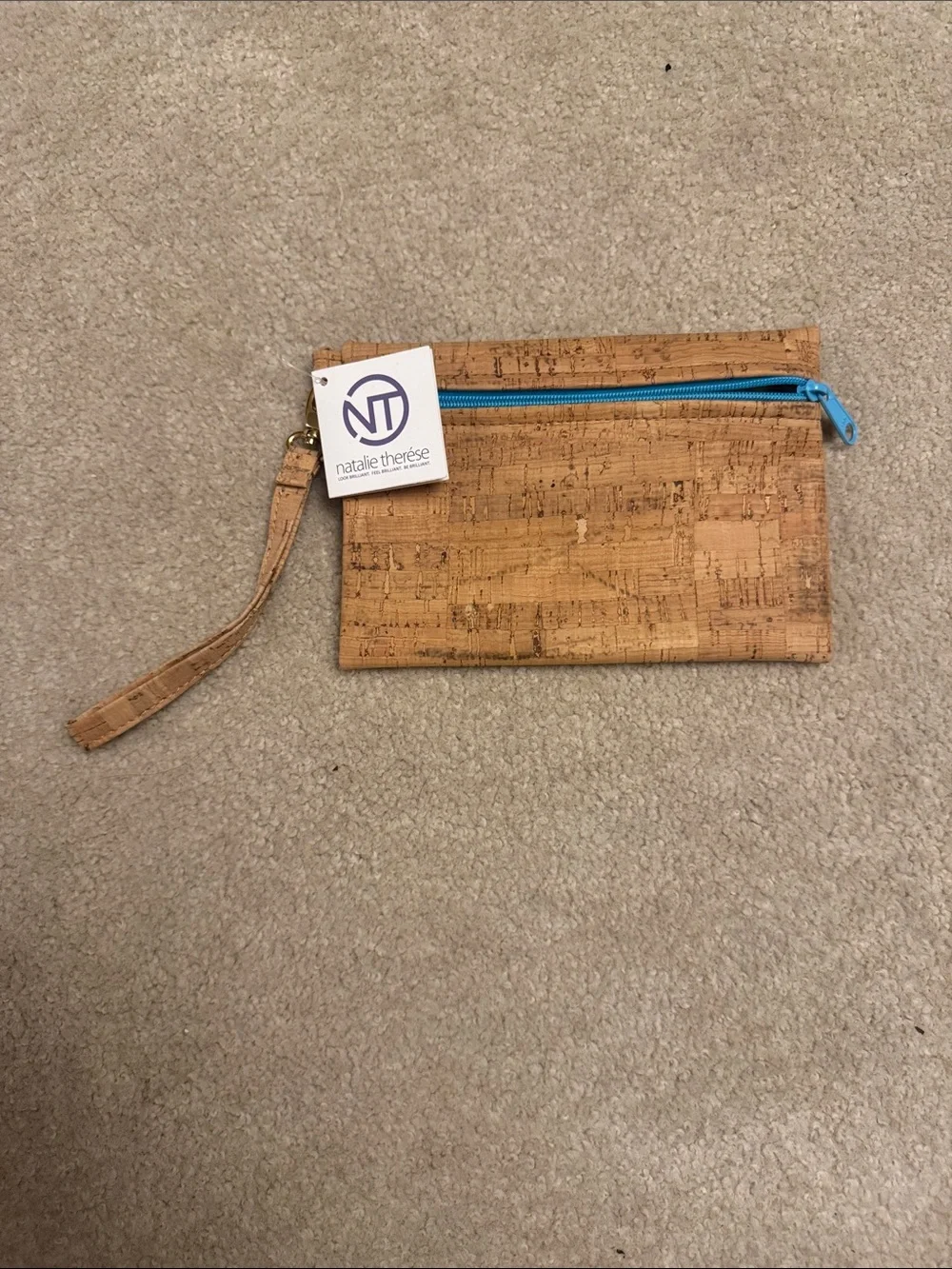 Natalie Therese Cork Wristlet with Turquoise Zip